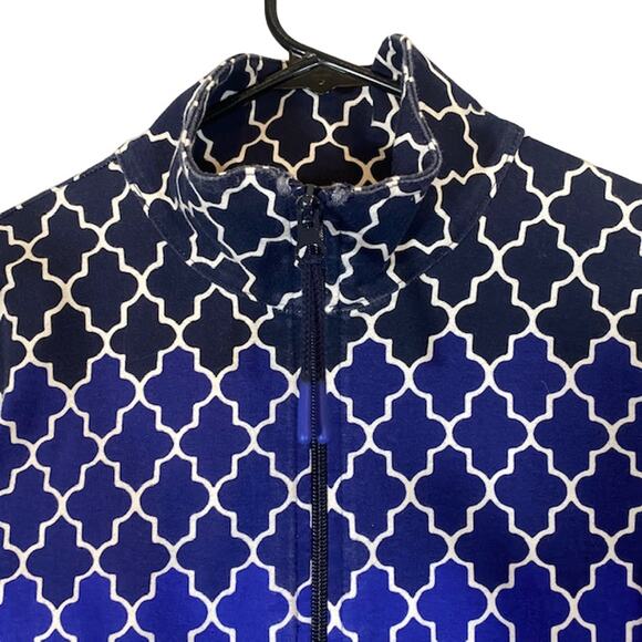 T By Talbots Blue Ombre Geo Cotton Blend Long Sleeve Full Zip Jacket Women Sz S - Picture 3 of 12